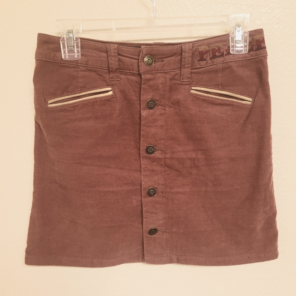 Zadig & Voltair Corduroy Skirt With Peace Embroidery Leather Trim Pockets